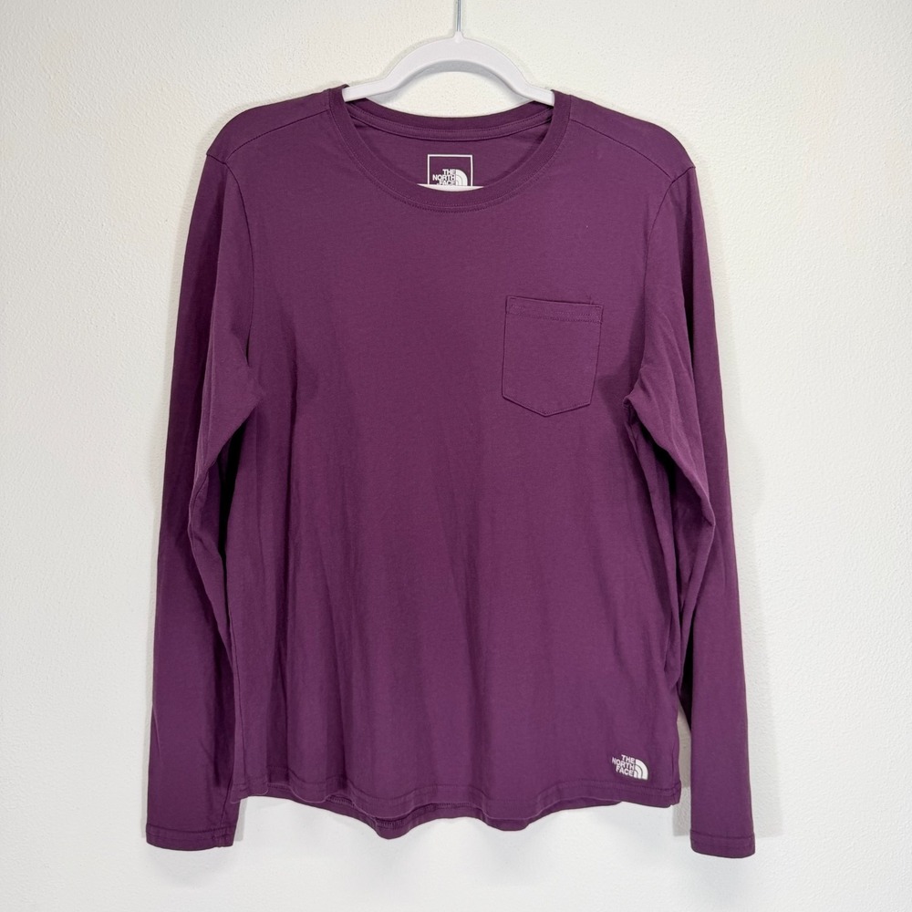 The North Face Plum Evolution Throwback Long Sleeve Purple Pocket Tee Size L